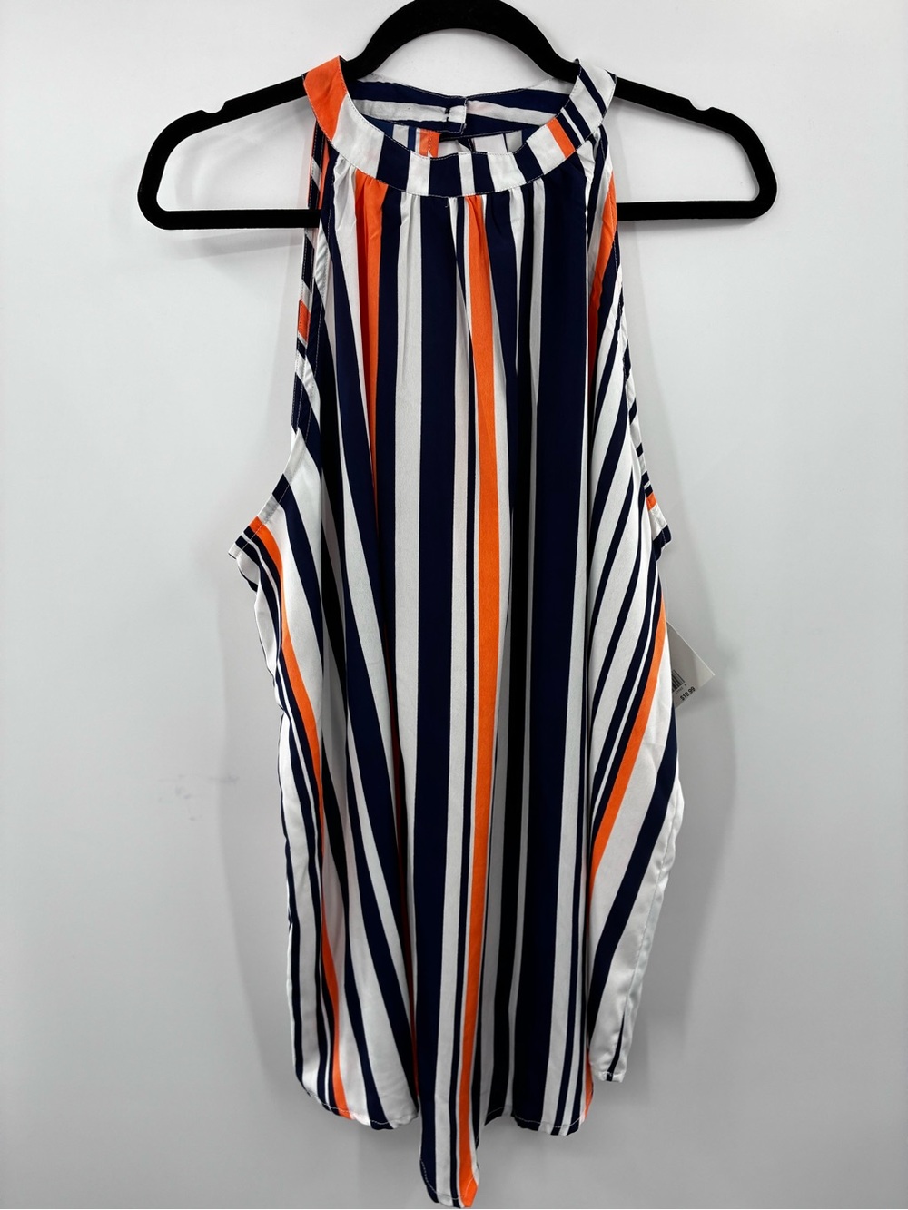 JW Styles Navy, White & Orange Striped Halter Top size XL